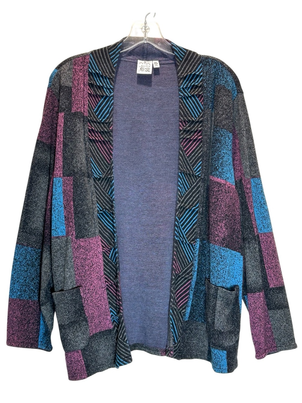 Parsley & Sage Gray, Purple, Blue Knit Open Cardigan Sweater - Extra Large